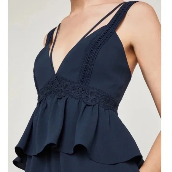 BCBGMaxAzria Wide-Leg Peplum Jumpsuit, Navy Blue, size L - Picture 2 of 12